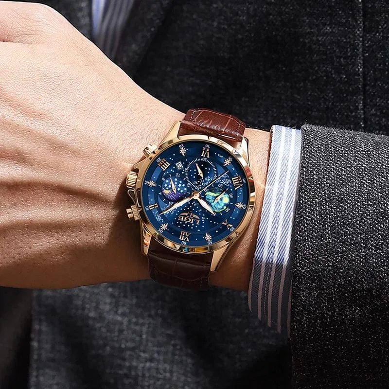 LIGE Herrenuhren Casual Sportuhr Herren Luxus Wasserdicht Datumsuhren Leuchtender Chronograph Armbanduhr Männlich Quarz Leder Uhr