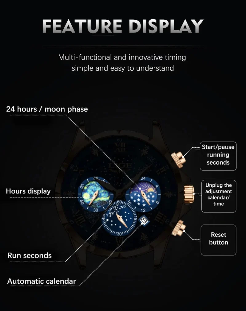 LIGE Herrenuhren Casual Sportuhr Herren Luxus Wasserdicht Datumsuhren Leuchtender Chronograph Armbanduhr Männlich Quarz Leder Uhr