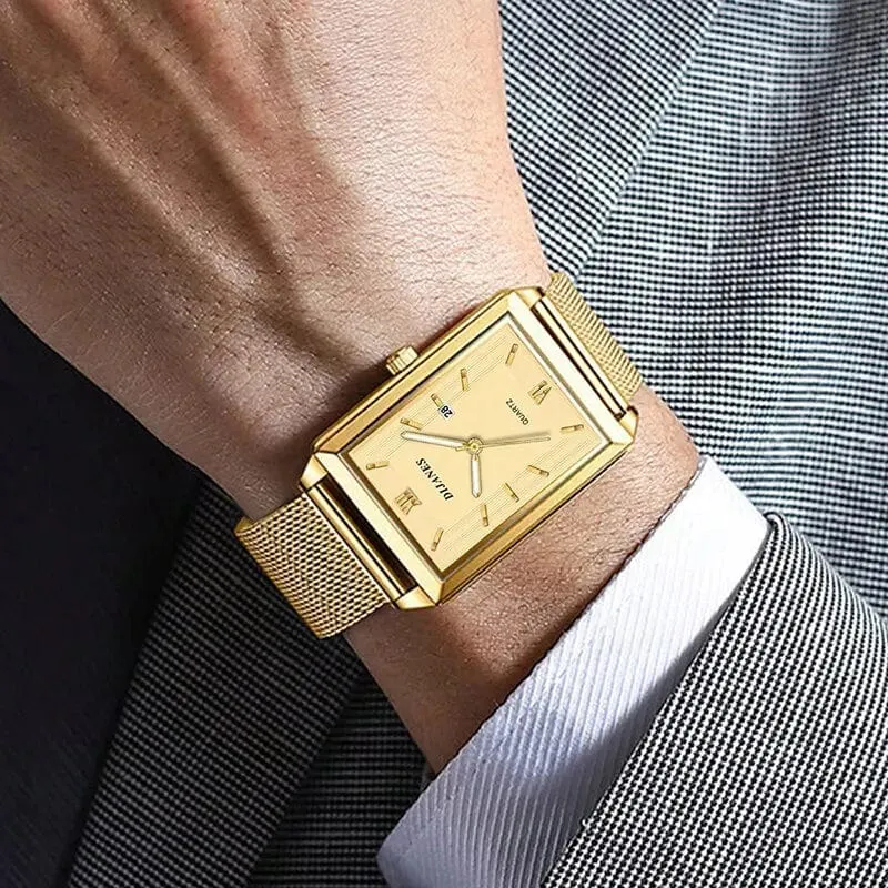 Herrenmode Sportuhren Einfache Männer Luxus Gold Business Ultradünne Edelstahl Mesh Gürtel Quarzuhr