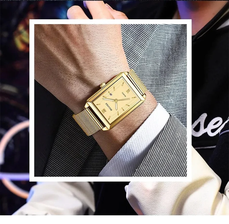 Herrenmode Sportuhren Einfache Männer Luxus Gold Business Ultradünne Edelstahl Mesh Gürtel Quarzuhr