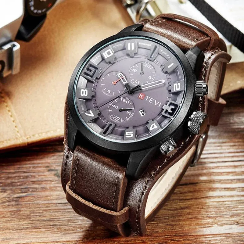 YIKAZE Retro Herrenuhren, klassisch, luxuriös, Business-Quarzuhr, modisch, großes Zifferblatt, Lederarmband, Datum, Militär-Armbanduhr für Männer