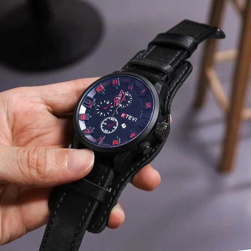 YIKAZE Retro Herrenuhren, klassisch, luxuriös, Business-Quarzuhr, modisch, großes Zifferblatt, Lederarmband, Datum, Militär-Armbanduhr für Männer