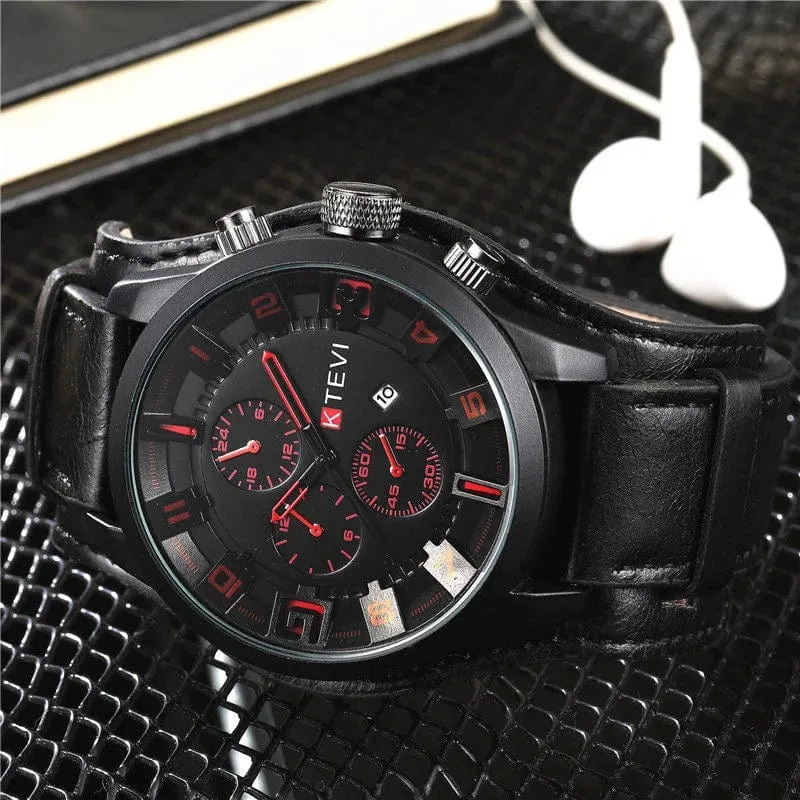 YIKAZE Retro Herrenuhren, klassisch, luxuriös, Business-Quarzuhr, modisch, großes Zifferblatt, Lederarmband, Datum, Militär-Armbanduhr für Männer
