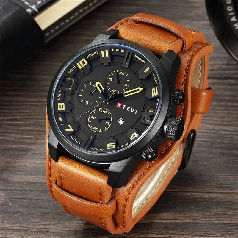YIKAZE Retro Herrenuhren, klassisch, luxuriös, Business-Quarzuhr, modisch, großes Zifferblatt, Lederarmband, Datum, Militär-Armbanduhr für Männer