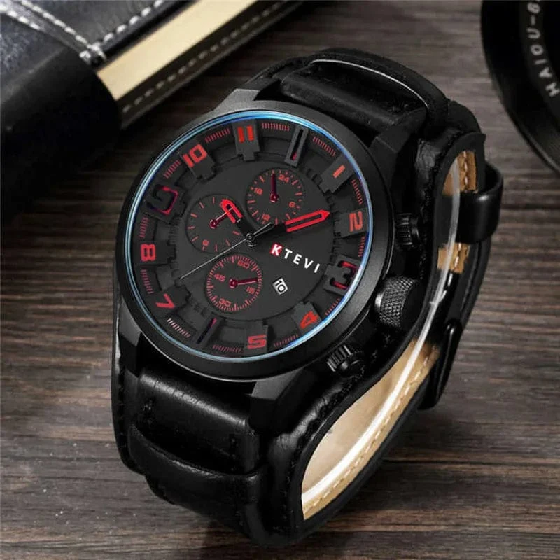 YIKAZE Retro Herrenuhren, klassisch, luxuriös, Business-Quarzuhr, modisch, großes Zifferblatt, Lederarmband, Datum, Militär-Armbanduhr für Männer