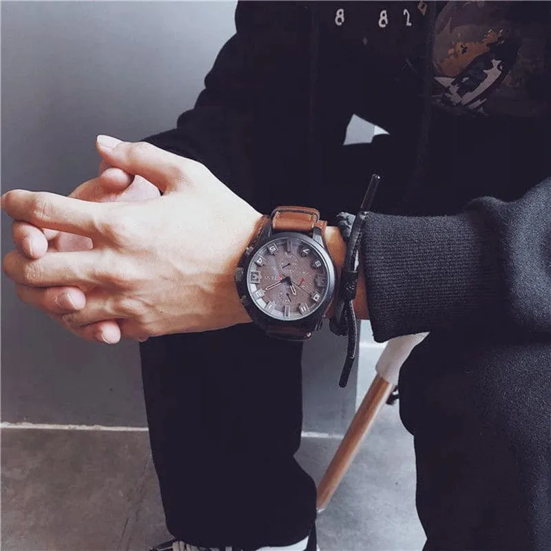 YIKAZE Retro Herrenuhren, klassisch, luxuriös, Business-Quarzuhr, modisch, großes Zifferblatt, Lederarmband, Datum, Militär-Armbanduhr für Männer