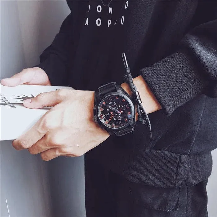 YIKAZE Retro Herrenuhren, klassisch, luxuriös, Business-Quarzuhr, modisch, großes Zifferblatt, Lederarmband, Datum, Militär-Armbanduhr für Männer