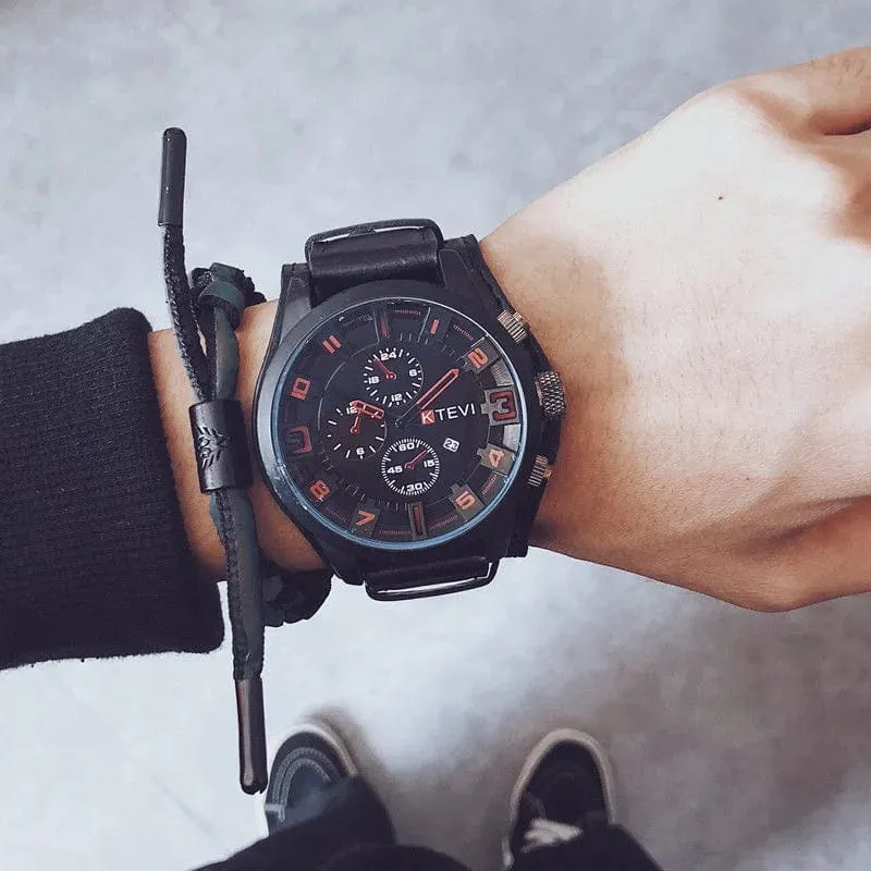 YIKAZE Retro Herrenuhren, klassisch, luxuriös, Business-Quarzuhr, modisch, großes Zifferblatt, Lederarmband, Datum, Militär-Armbanduhr für Männer