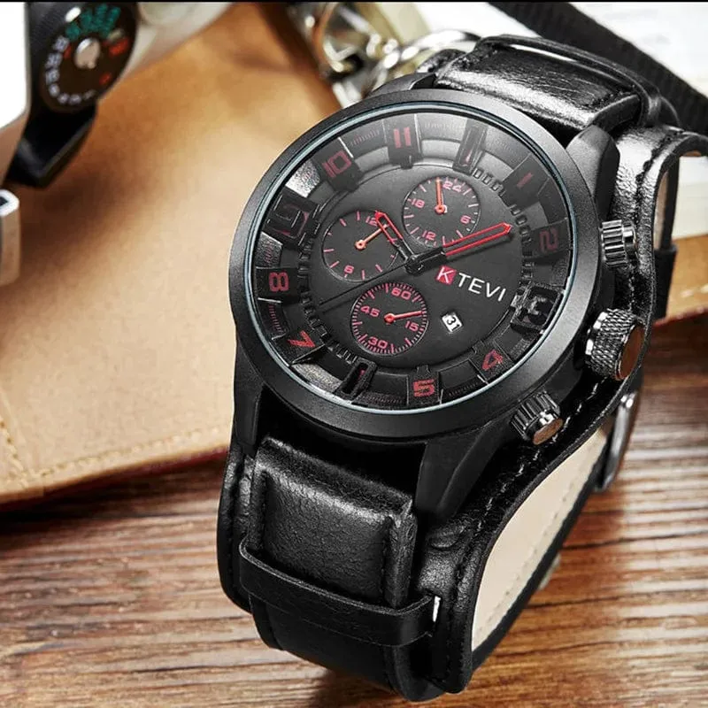 YIKAZE Retro Herrenuhren, klassisch, luxuriös, Business-Quarzuhr, modisch, großes Zifferblatt, Lederarmband, Datum, Militär-Armbanduhr für Männer