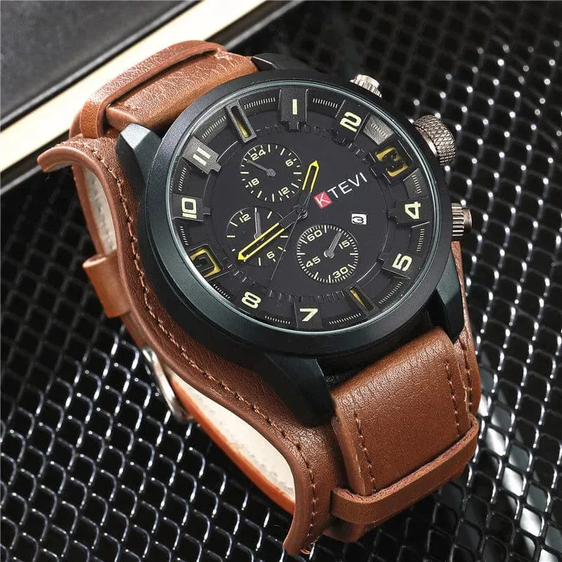 YIKAZE Retro Herrenuhren, klassisch, luxuriös, Business-Quarzuhr, modisch, großes Zifferblatt, Lederarmband, Datum, Militär-Armbanduhr für Männer