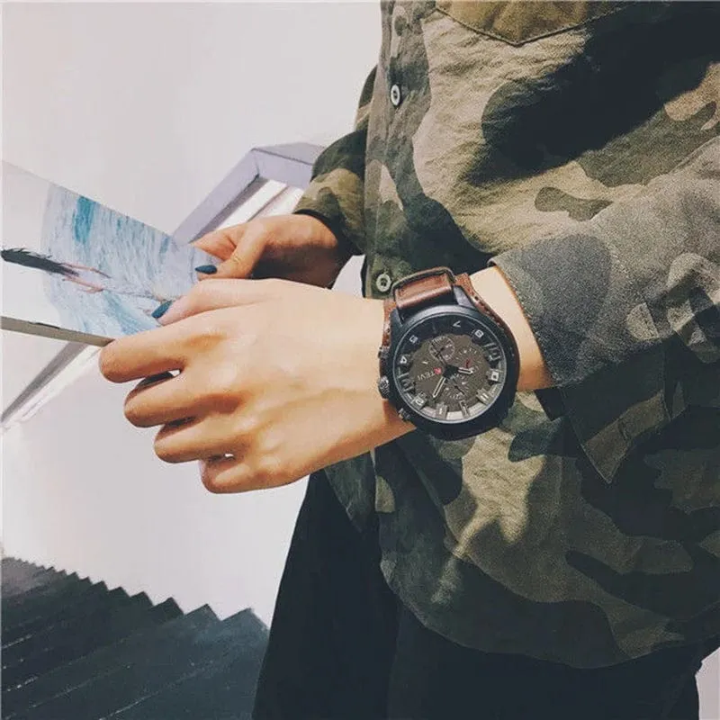 YIKAZE Retro Herrenuhren, klassisch, luxuriös, Business-Quarzuhr, modisch, großes Zifferblatt, Lederarmband, Datum, Militär-Armbanduhr für Männer