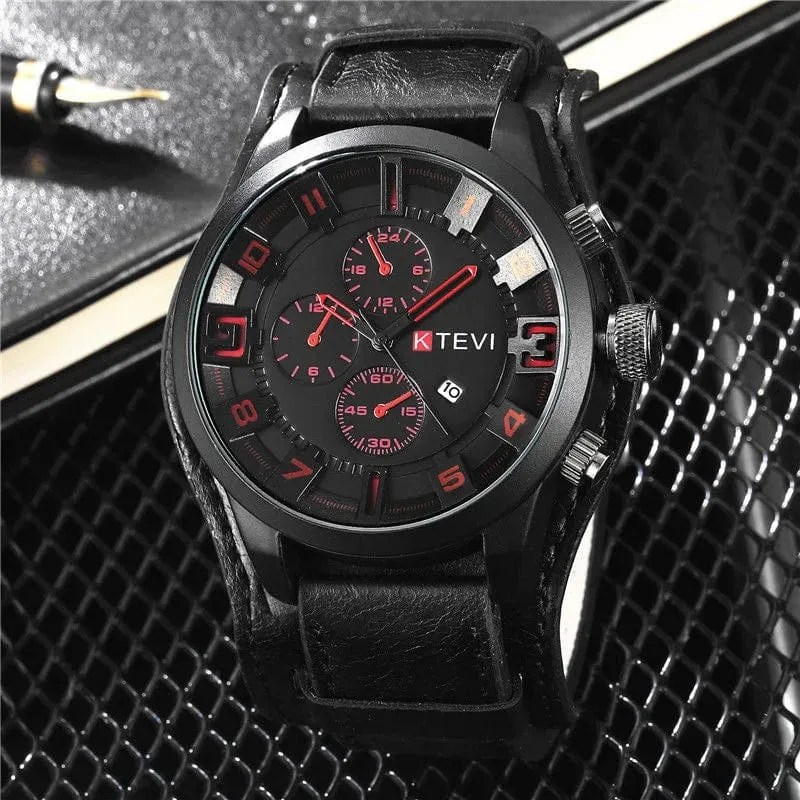 YIKAZE Retro Herrenuhren, klassisch, luxuriös, Business-Quarzuhr, modisch, großes Zifferblatt, Lederarmband, Datum, Militär-Armbanduhr für Männer