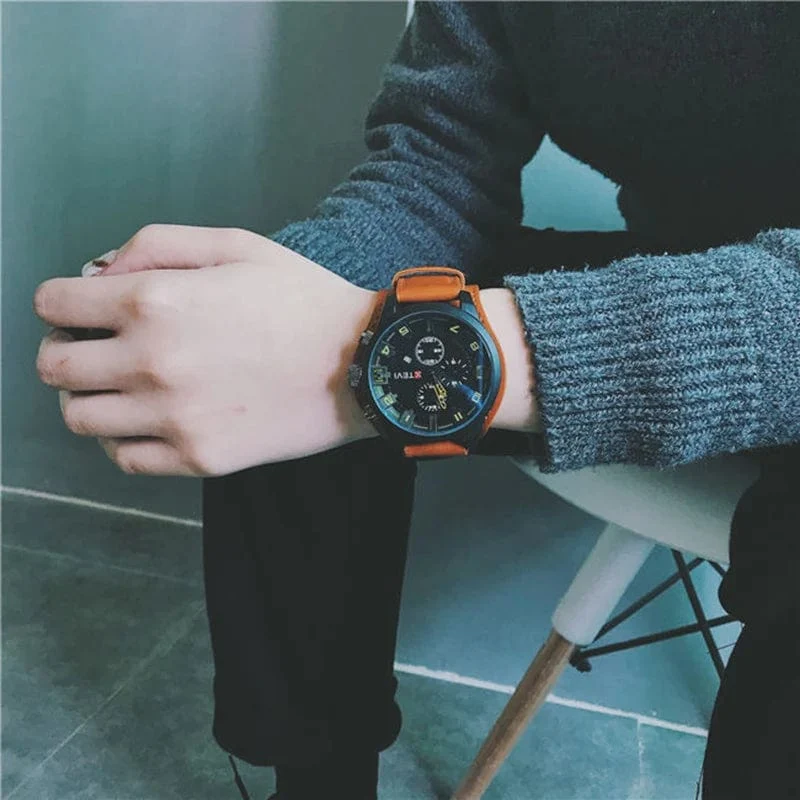 YIKAZE Retro Herrenuhren, klassisch, luxuriös, Business-Quarzuhr, modisch, großes Zifferblatt, Lederarmband, Datum, Militär-Armbanduhr für Männer