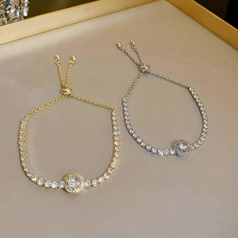 Voller Strasssteine, verstellbares 18 Karat vergoldetes Edelstahlarmband für Frauen 2022, neuer trendiger quadratischer Zirkon-Armbandschmuck