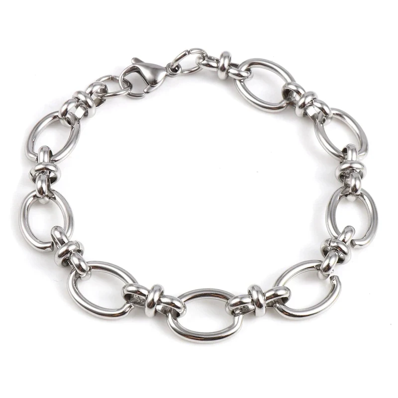 Punk Edelstahl Oval Armbänder Trendy Ketten Armband Für Männer Frauen Schmuck Geschenke Handgemachte Exquisite Schmuck 19.5 cm lang
