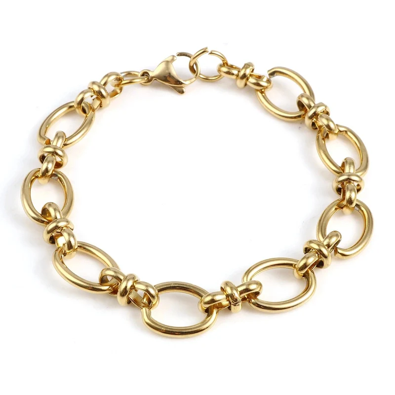 Punk Edelstahl Oval Armbänder Trendy Ketten Armband Für Männer Frauen Schmuck Geschenke Handgemachte Exquisite Schmuck 19.5 cm lang