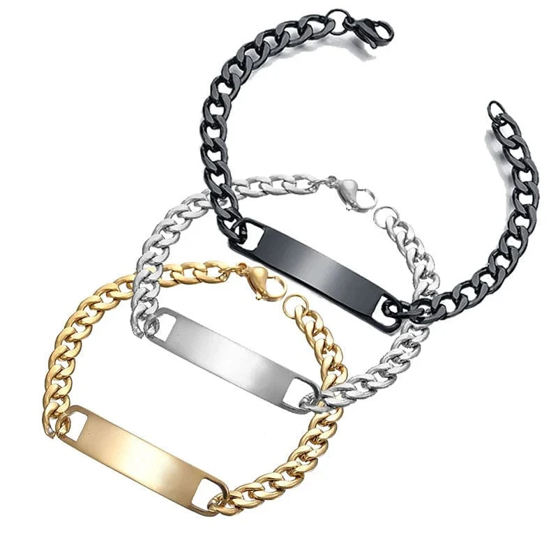 Individuelles Logo Inschrift Augen Gravieren Edelstahl Armband Frauen Personalisiert Für Männer Id Armband Dropshipping