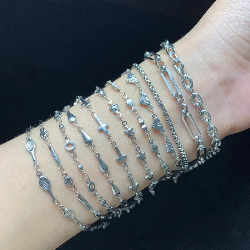 USENSET 11 Stile Charm Armband Halskette Frauen Schmuck Edelstahl Seil Ketten Sterne Armreifen Nie Abreiben Armbänder Geschenke