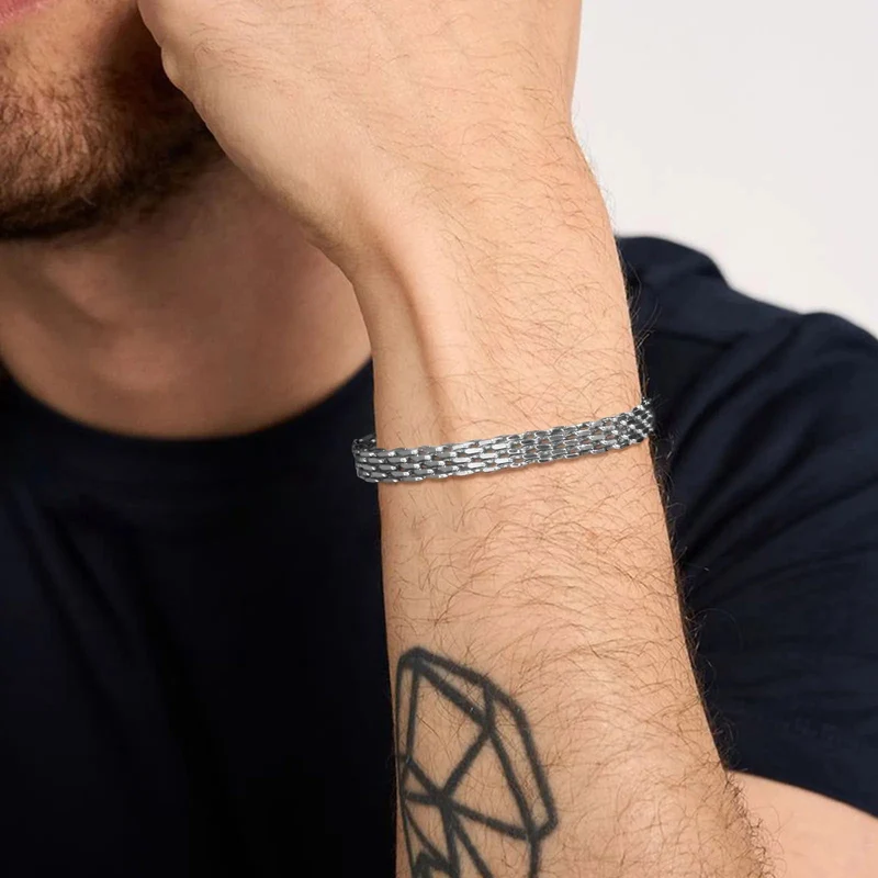 Vnox 6 mm Mesh-Gliederketten-Armbänder für Männer und Frauen, Edelstahl-Armband mit italienischen Ketten, Geschenkschmuck, 17/19/21 cm