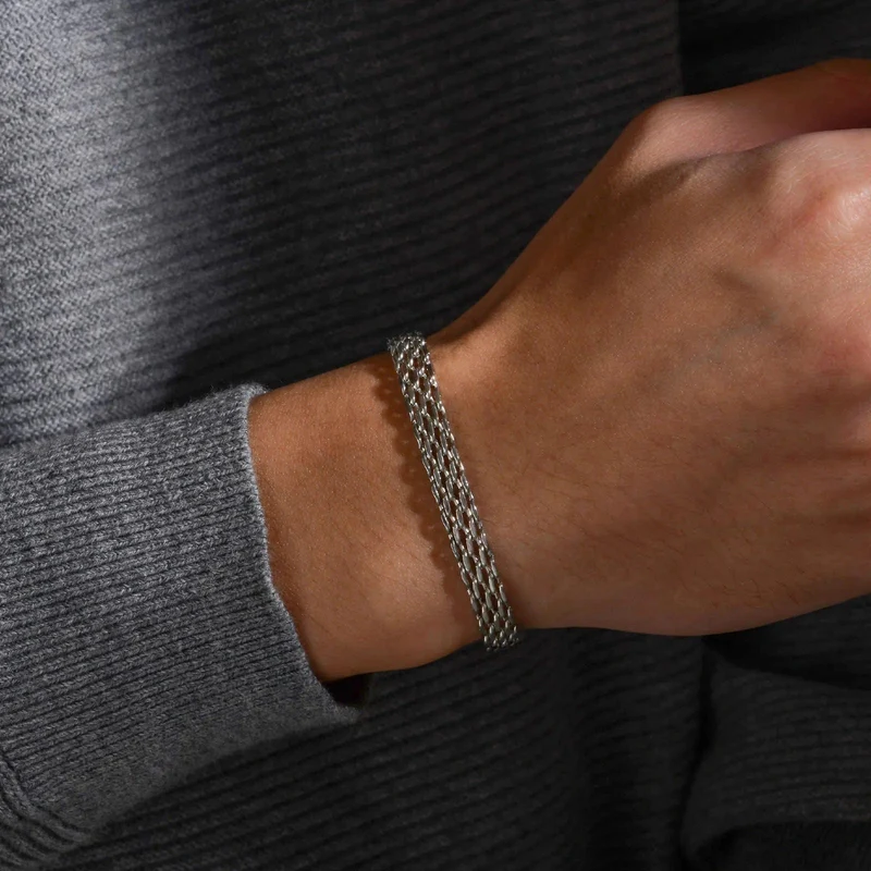 Vnox 6 mm Mesh-Gliederketten-Armbänder für Männer und Frauen, Edelstahl-Armband mit italienischen Ketten, Geschenkschmuck, 17/19/21 cm