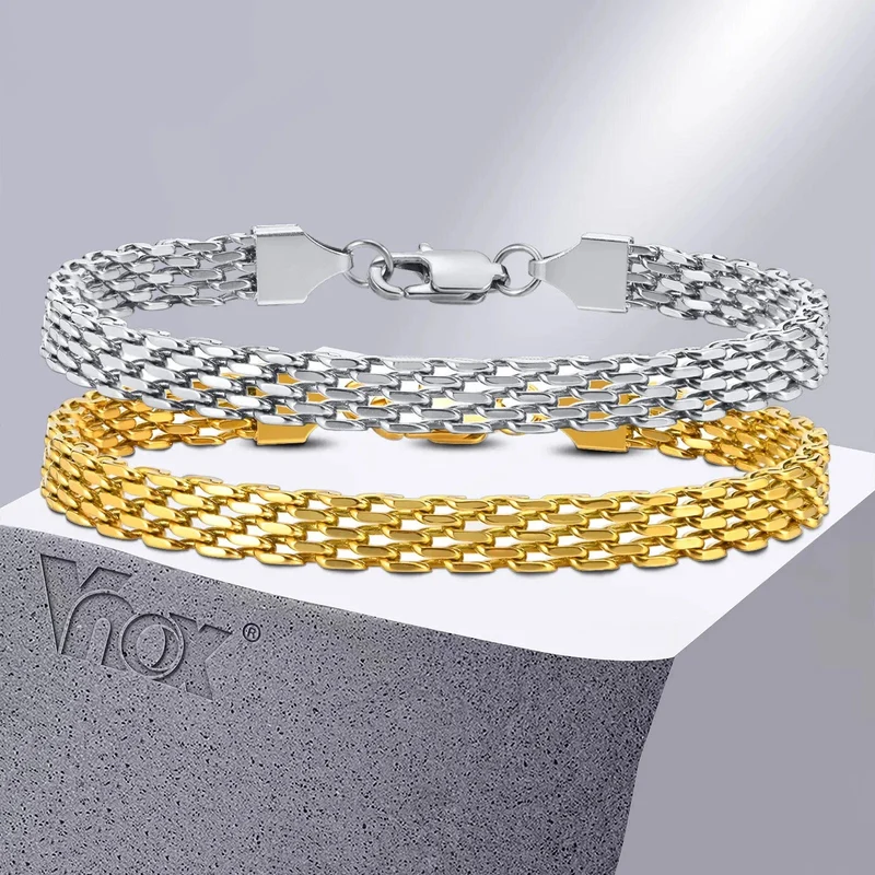 Vnox 6 mm Mesh-Gliederketten-Armbänder für Männer und Frauen, Edelstahl-Armband mit italienischen Ketten, Geschenkschmuck, 17/19/21 cm