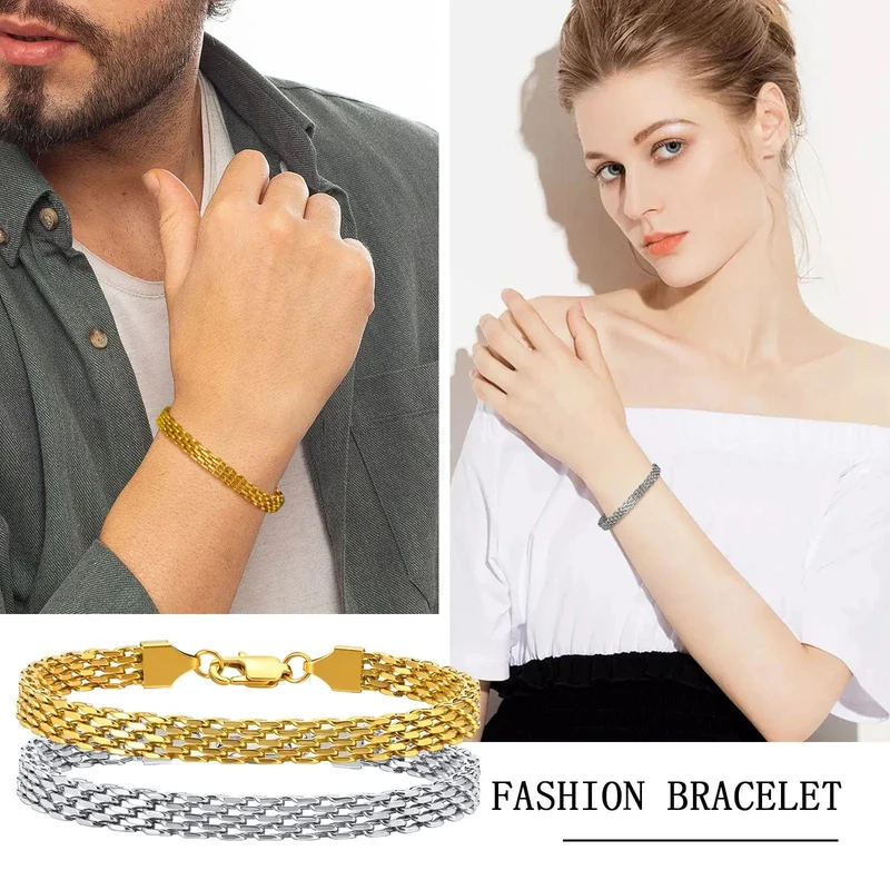 Vnox 6 mm Mesh-Gliederketten-Armbänder für Männer und Frauen, Edelstahl-Armband mit italienischen Ketten, Geschenkschmuck, 17/19/21 cm
