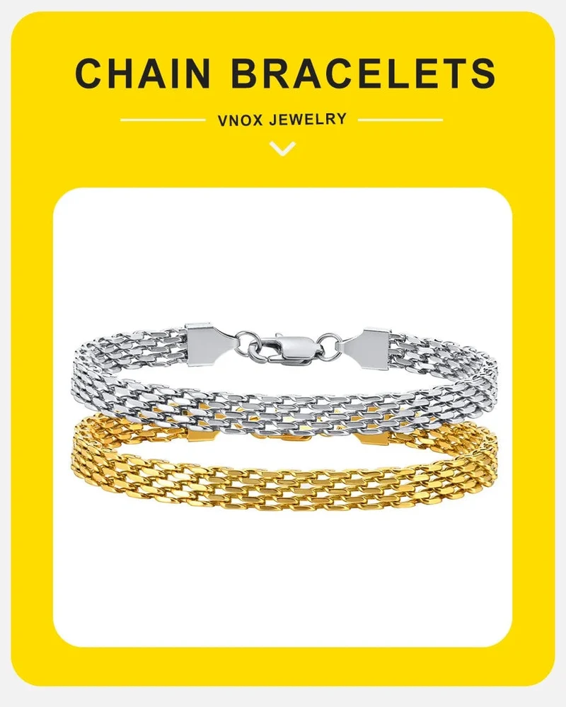 Vnox 6 mm Mesh-Gliederketten-Armbänder für Männer und Frauen, Edelstahl-Armband mit italienischen Ketten, Geschenkschmuck, 17/19/21 cm
