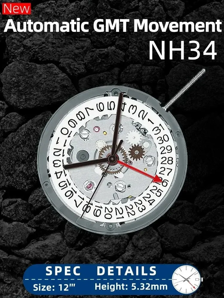 NH34 Bewegung 24 juwelen nh34a gmt 4 Zeiger 4R34 GMT Datum Uhr Automatische Metall Hohe Genauigkeit Wicklung