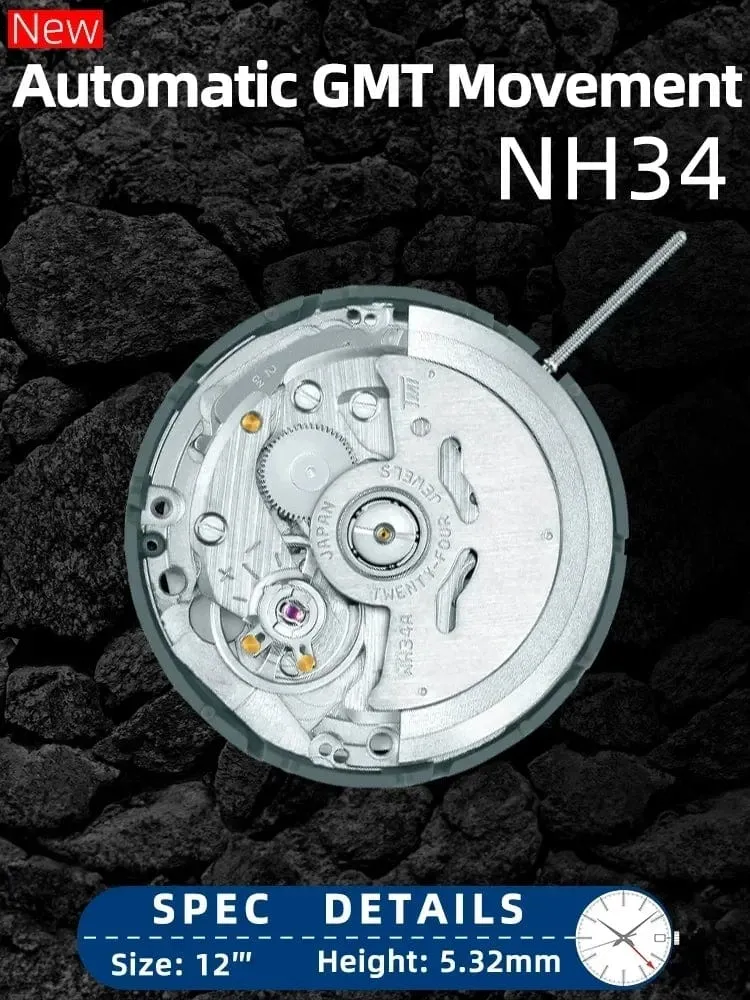 NH34 Bewegung 24 juwelen nh34a gmt 4 Zeiger 4R34 GMT Datum Uhr Automatische Metall Hohe Genauigkeit Wicklung