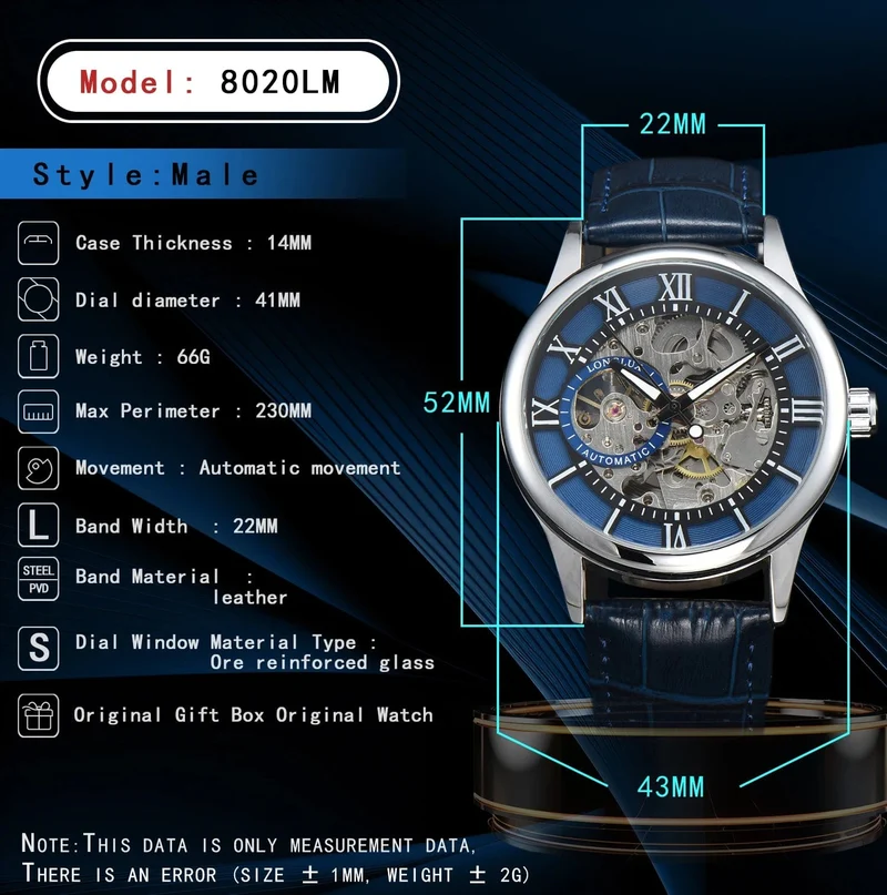 Mann uhr automatische bewegung rom skelett großhandel automatische uhr leder wasserdicht LONGLUX mechanische armbanduhren