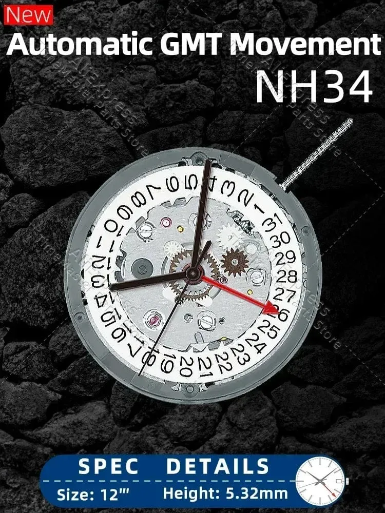Japan nh34 Bewegung Neue Original 24 juwelen nh34a gmt 4 Zeiger 4R34 GMT Datum Uhr Automatische Metall Hohe Genauigkeit Wicklung