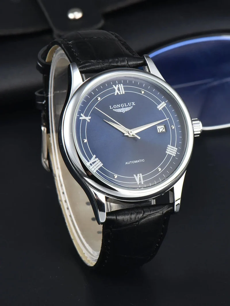 Mann uhr automatische bewegung römischen stil großhandel automatische uhr leder wasserdicht datum LONGLUX mechanische armbanduhren