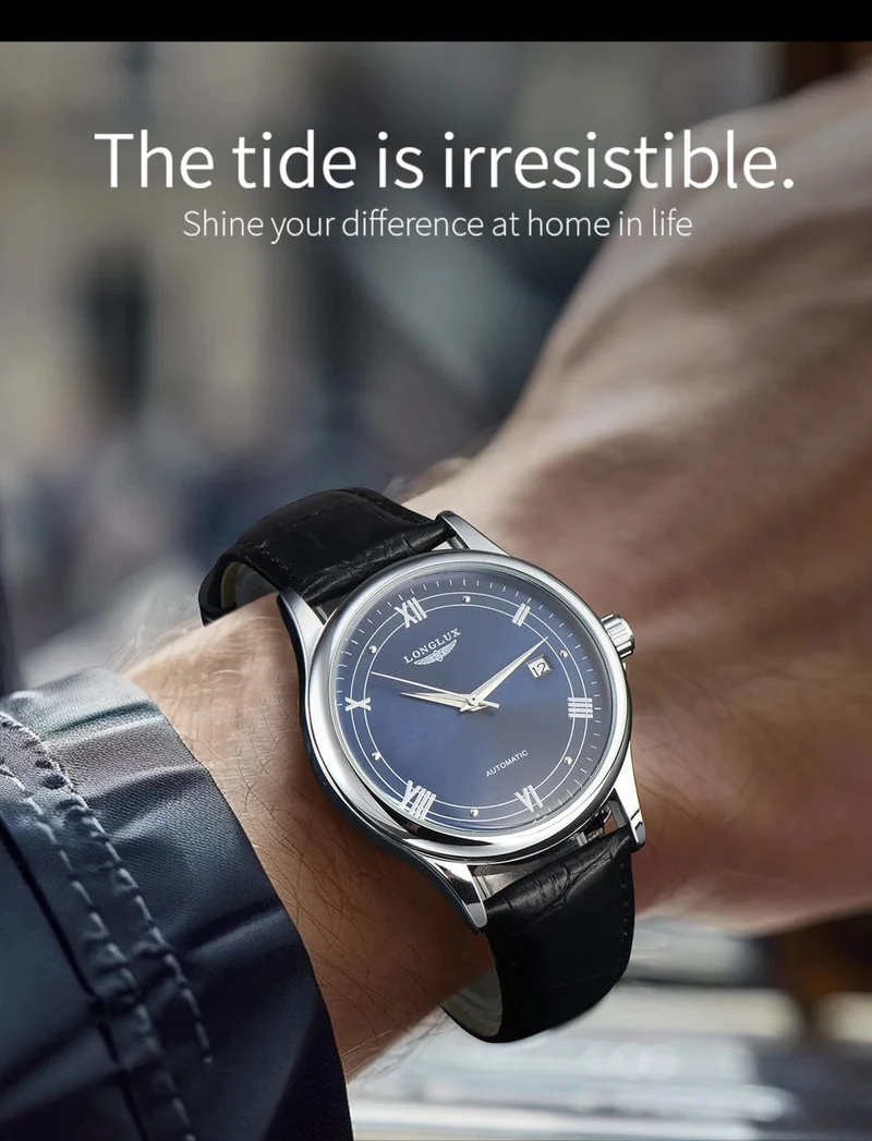 Mann uhr automatische bewegung römischen stil großhandel automatische uhr leder wasserdicht datum LONGLUX mechanische armbanduhren