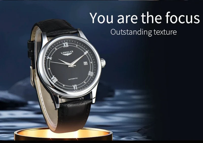 Mann uhr automatische bewegung römischen stil großhandel automatische uhr leder wasserdicht datum LONGLUX mechanische armbanduhren