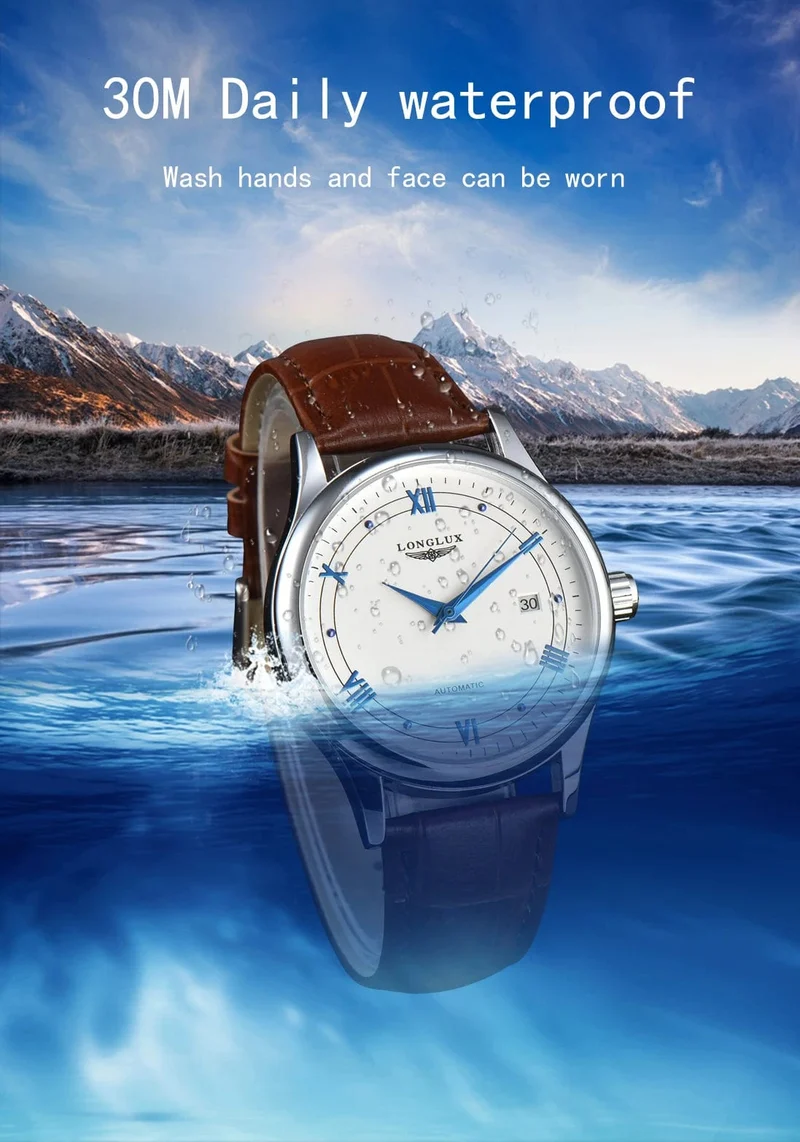 Mann uhr automatische bewegung römischen stil großhandel automatische uhr leder wasserdicht datum LONGLUX mechanische armbanduhren
