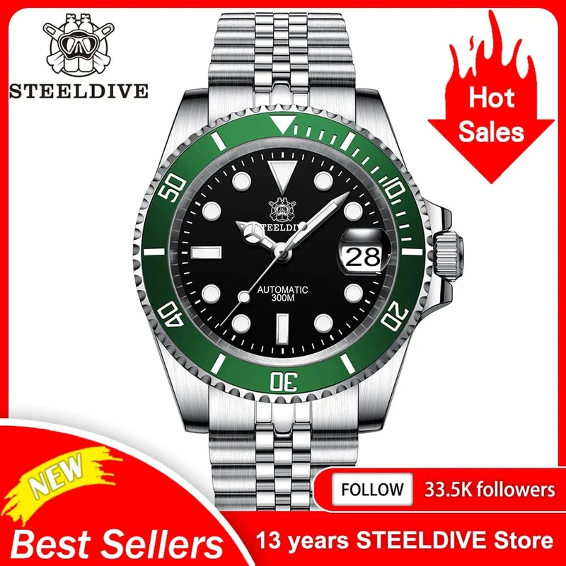 SD1953 Neues Armband mit gefräster Schließe 41MM NH35 Uhrwerk 300M wasserdichte automatische Taucheruhr für Herren Reloj Keramiklünette
