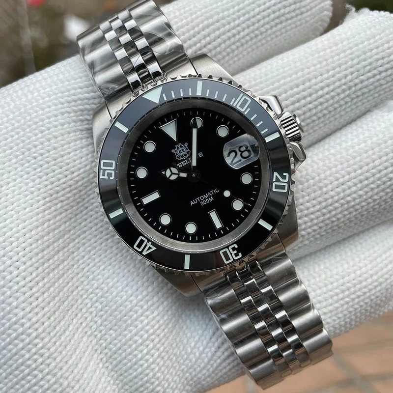 SD1953 Neues Armband mit gefräster Schließe 41MM NH35 Uhrwerk 300M wasserdichte automatische Taucheruhr für Herren Reloj Keramiklünette