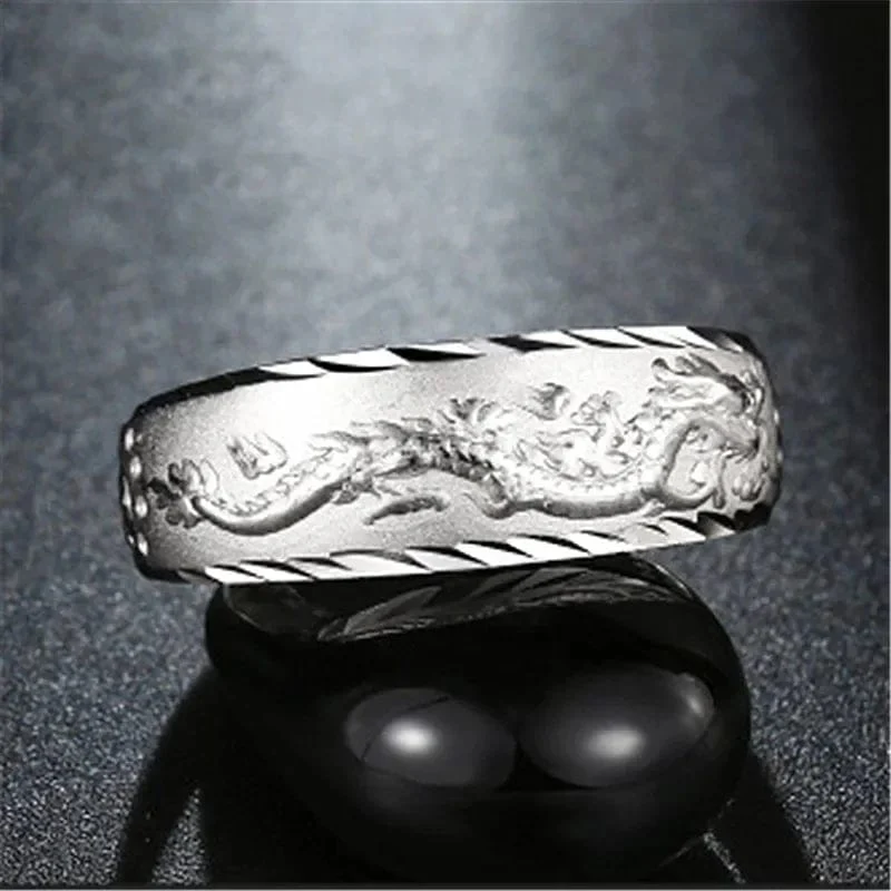 Gold 14 K Ring für Mann Luxus Gravur Drache Verstellbarer Ring Modeschmuck Männlich Zweifarbig Gelb/Weiß Gold Fingerring Geschenk
