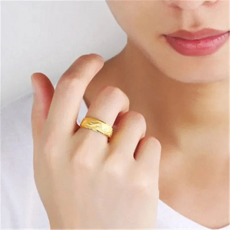 Gold 14 K Ring für Mann Luxus Gravur Drache Verstellbarer Ring Modeschmuck Männlich Zweifarbig Gelb/Weiß Gold Fingerring Geschenk