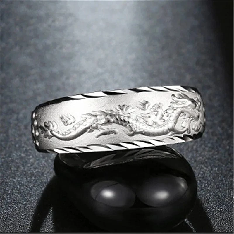 Gold 14 K Ring für Mann Luxus Gravur Drache Verstellbarer Ring Modeschmuck Männlich Zweifarbig Gelb/Weiß Gold Fingerring Geschenk