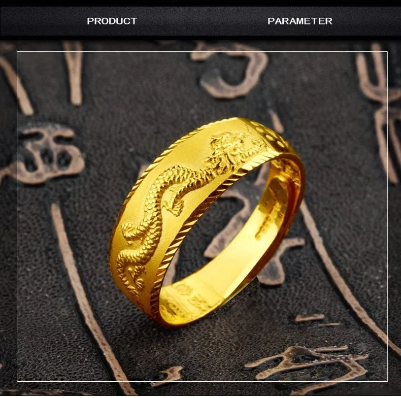 Gold 14 K Ring für Mann Luxus Gravur Drache Verstellbarer Ring Modeschmuck Männlich Zweifarbig Gelb/Weiß Gold Fingerring Geschenk