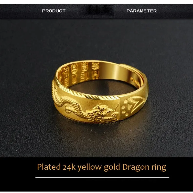 Gold 14 K Ring für Mann Luxus Gravur Drache Verstellbarer Ring Modeschmuck Männlich Zweifarbig Gelb/Weiß Gold Fingerring Geschenk
