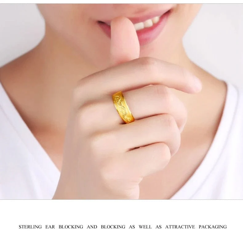 Gold 14 K Ring für Mann Luxus Gravur Drache Verstellbarer Ring Modeschmuck Männlich Zweifarbig Gelb/Weiß Gold Fingerring Geschenk