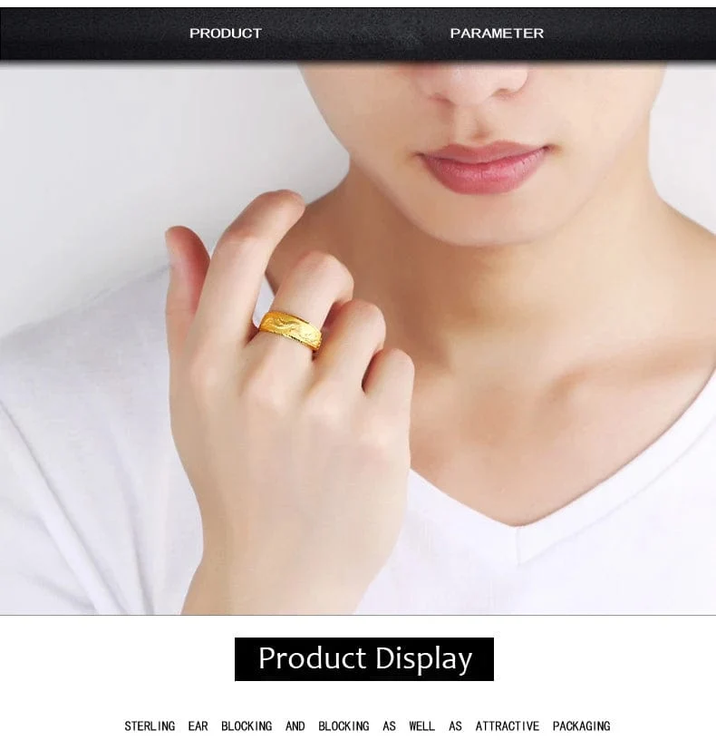 Gold 14 K Ring für Mann Luxus Gravur Drache Verstellbarer Ring Modeschmuck Männlich Zweifarbig Gelb/Weiß Gold Fingerring Geschenk