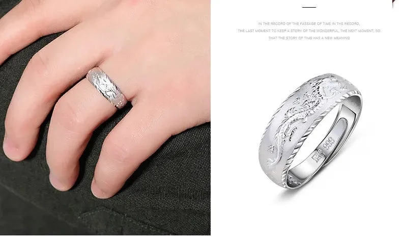 Gold 14 K Ring für Mann Luxus Gravur Drache Verstellbarer Ring Modeschmuck Männlich Zweifarbig Gelb/Weiß Gold Fingerring Geschenk