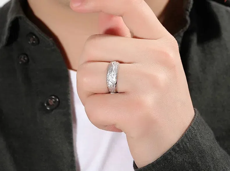 Gold 14 K Ring für Mann Luxus Gravur Drache Verstellbarer Ring Modeschmuck Männlich Zweifarbig Gelb/Weiß Gold Fingerring Geschenk