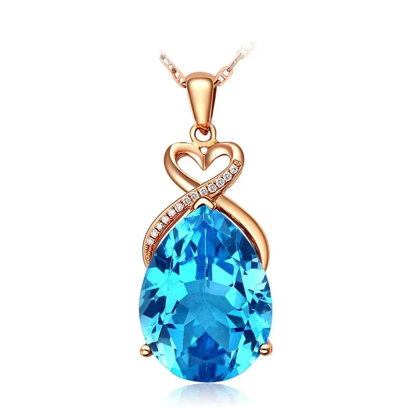 Echt 14 K Rose Gold 3 Karat Saphir Stein Anhänger Frauen Natürlichen Blauen Saphir Edelstein 14 K Rose Gold Halskette Schmuck Anhänger