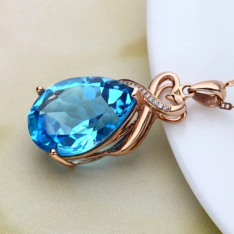 Echt 14 K Rose Gold 3 Karat Saphir Stein Anhänger Frauen Natürlichen Blauen Saphir Edelstein 14 K Rose Gold Halskette Schmuck Anhänger