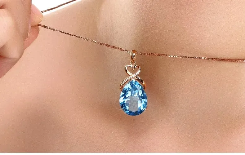 Echt 14 K Rose Gold 3 Karat Saphir Stein Anhänger Frauen Natürlichen Blauen Saphir Edelstein 14 K Rose Gold Halskette Schmuck Anhänger