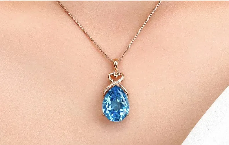 Echt 14 K Rose Gold 3 Karat Saphir Stein Anhänger Frauen Natürlichen Blauen Saphir Edelstein 14 K Rose Gold Halskette Schmuck Anhänger